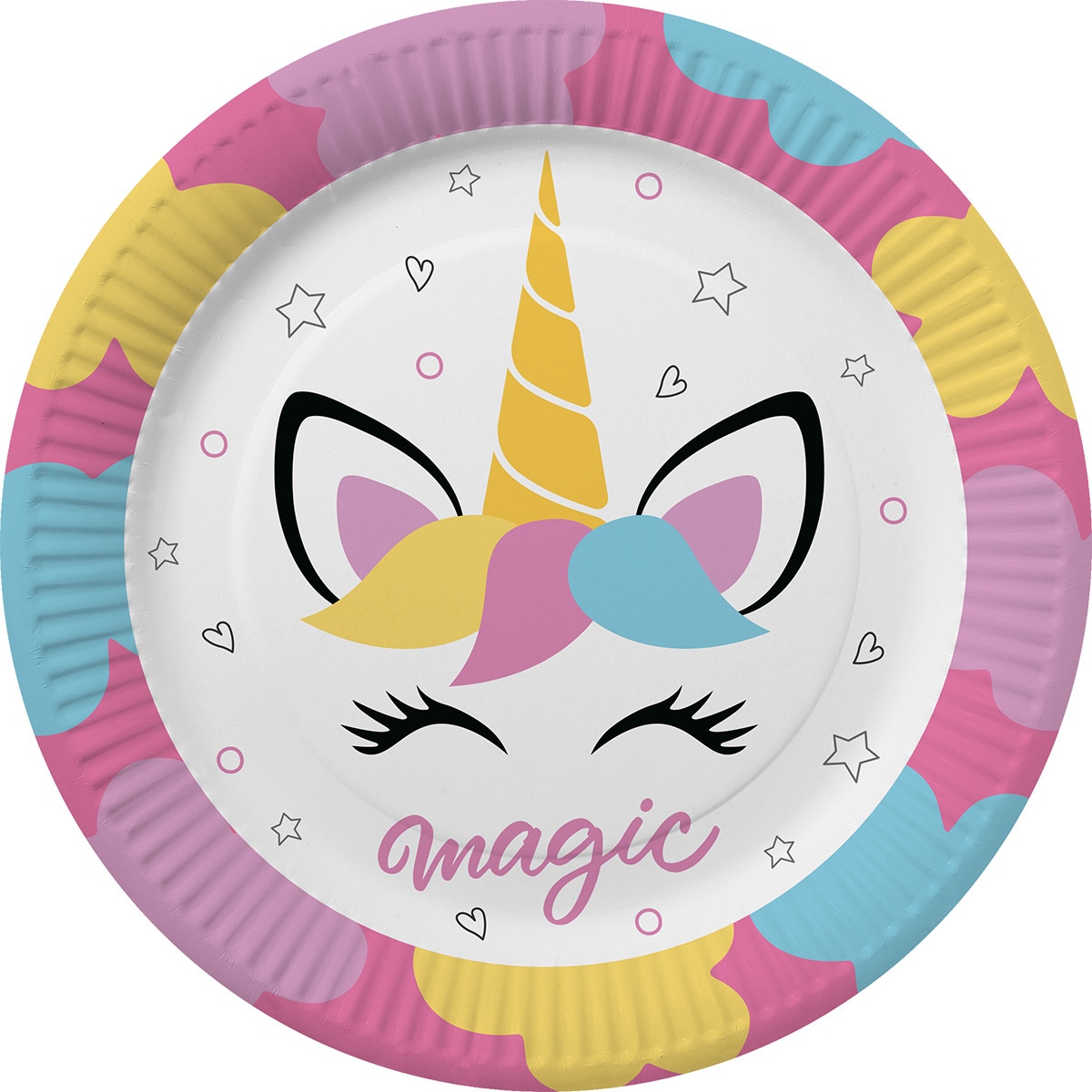 plato decorativo Unicornio 23 cm paquete 8 unidades