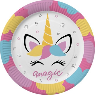 plato decorativo Unicornio 23 cm paquete 8 unidades - Gabbiano