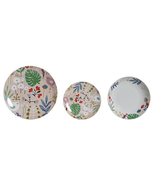 Imagen 0 de Pack 18 vajilla porcelana flores multicolor