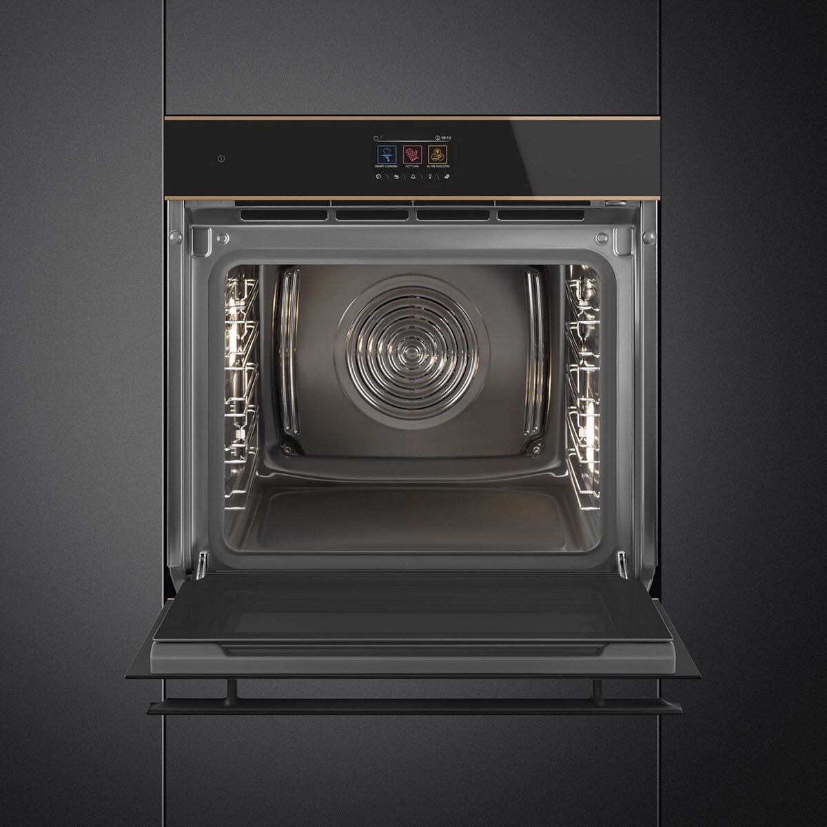 Forno Galileo Steam100 Pro Smeg Dolce Stil Novo SO6604S4PNR Combinado com Vaporeira, VaporClean de 68 Litros - Preto e Perfis Cobre Preto / Cobre-5