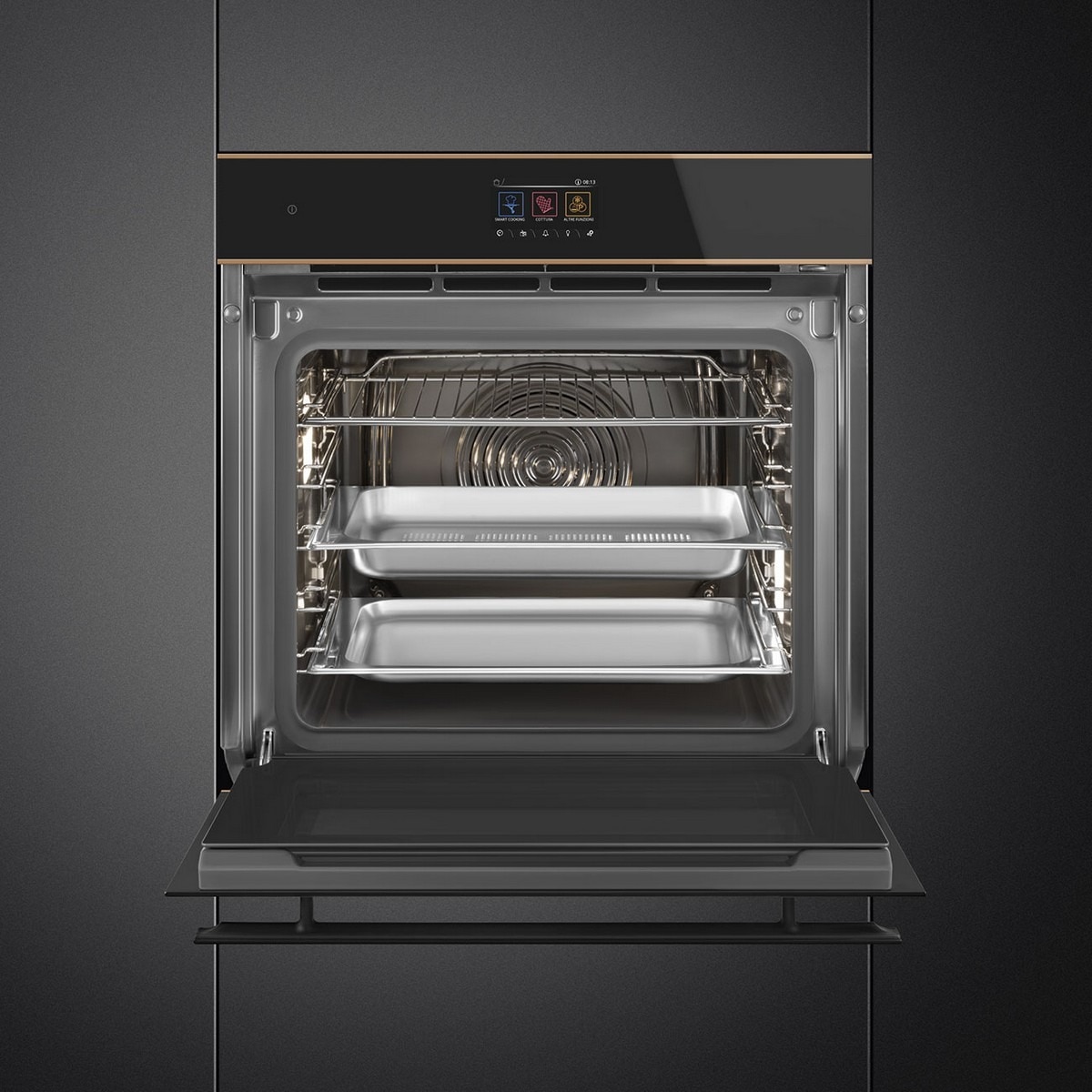 Forno Galileo Steam100 Pro Smeg Dolce Stil Novo SO6604S4PNR Combinado com Vaporeira, VaporClean de 68 Litros - Preto e Perfis Cobre Preto / Cobre-3