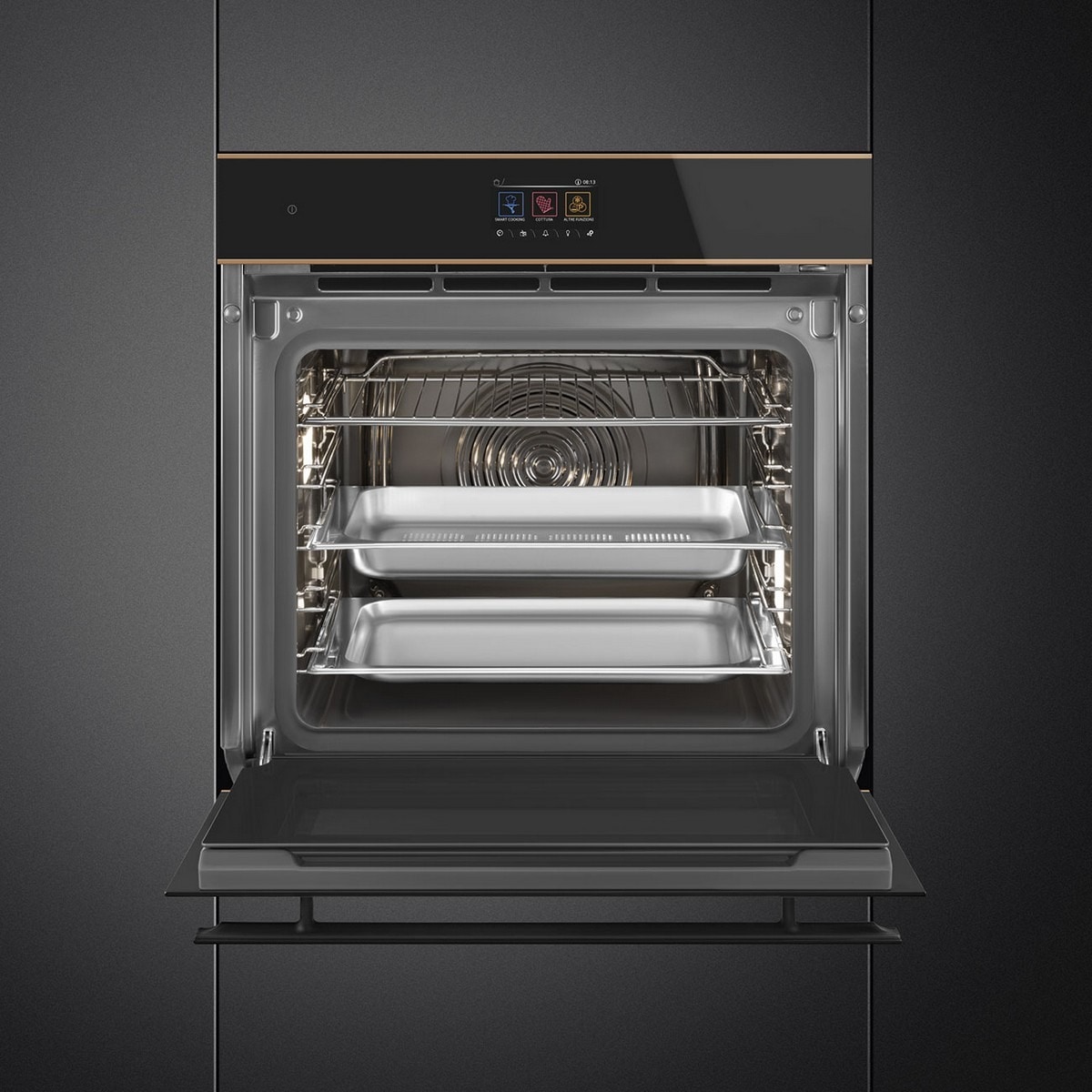 Forno Galileo Steam100 Pro Smeg Dolce Stil Novo SO6604S4PNR Combinado com Vaporeira, VaporClean de 68 Litros - Preto e Perfis Cobre Preto / Cobre-3