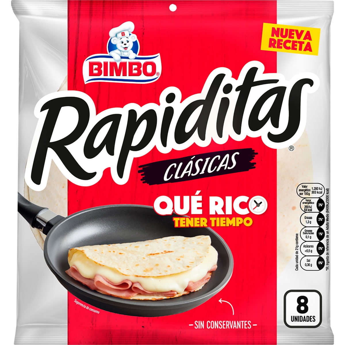 Rapiditas clásicas tortillas de trigo 8 unidades envase 168 g