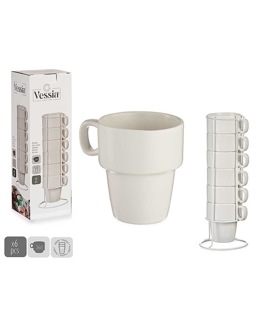Imagen 0 de Pack 6 tazas apilables de porcelana 36 cl