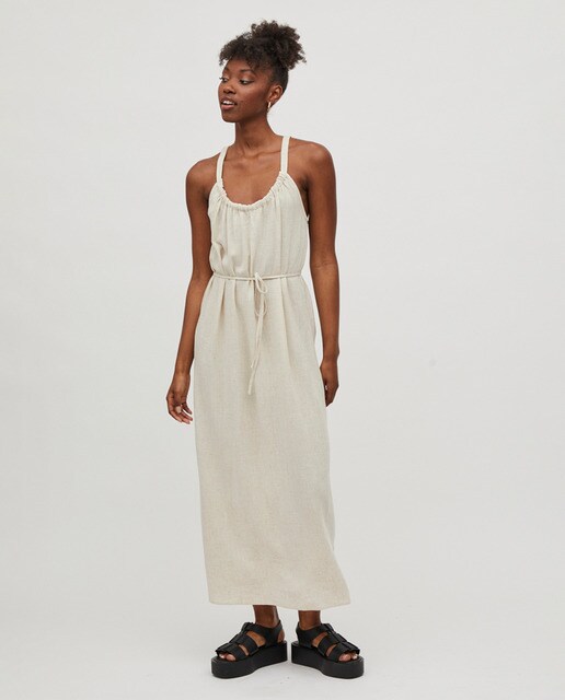 Vestido largo de tirantes con lino · Vila · El Corte Inglés
