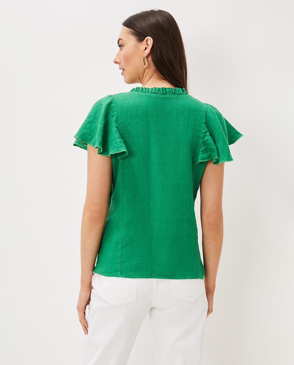 Camiseta Mujer Algodón Y Lino - Manga Corta Y Cuello En V - Colores Sólidos