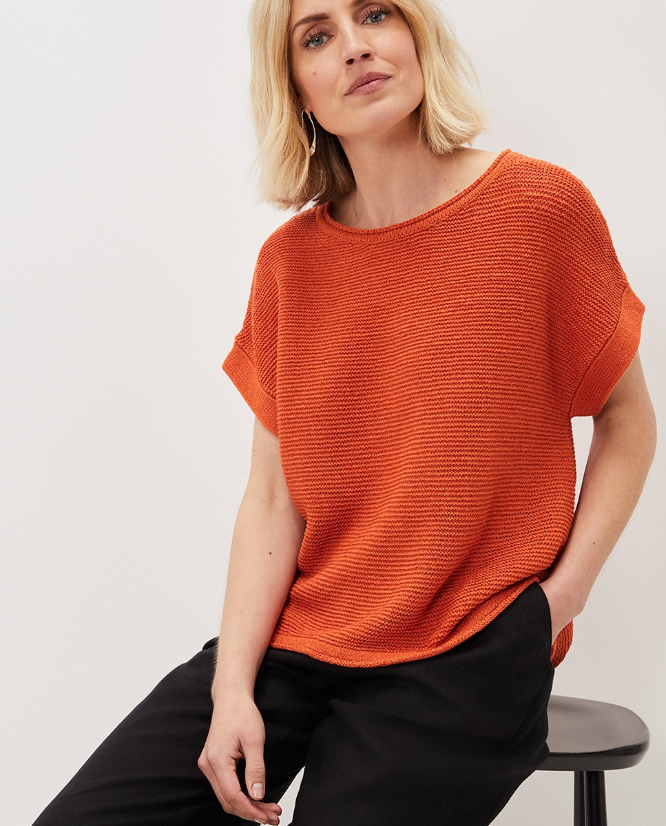 Camisola de Malha de Manga Curta - Laranja Laranja-3