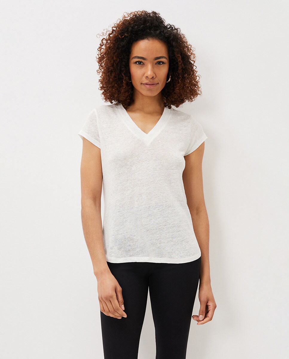 Tshirt en lin à manches courtes et col en V