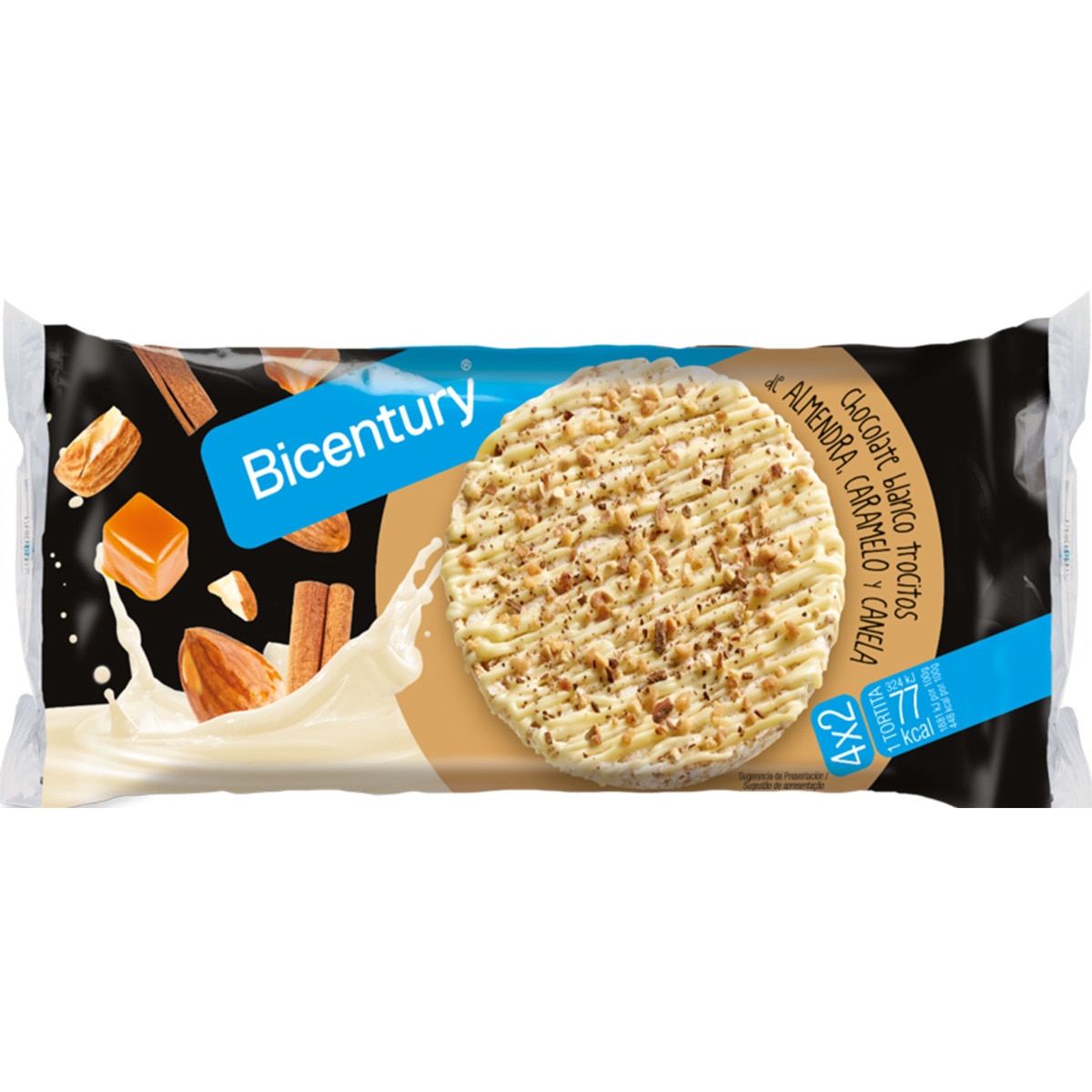 Tortilha de Chocolate Branco com Amendoim e Caramelo Pack 4X2 embalagem 138 g