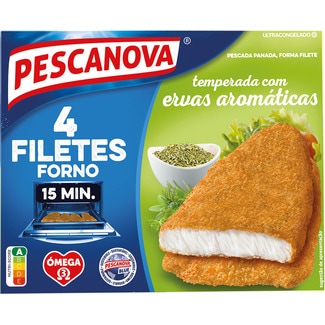 4 Filetes de Pescada Panados Forno com Ervas Aromáticas embalagem 400 g - Pescanova