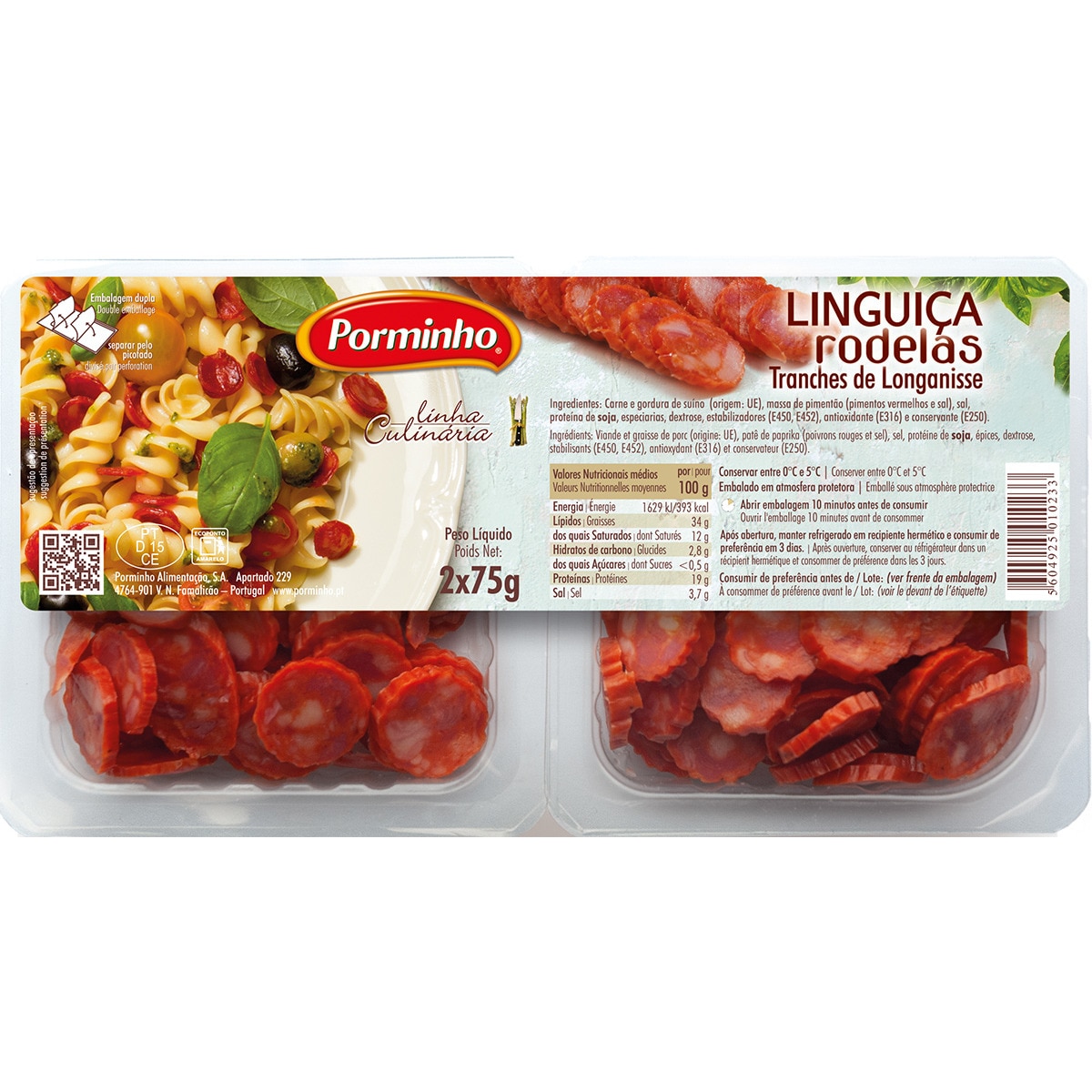 Linguiça Rodelas 2x75g embalagem 150 g