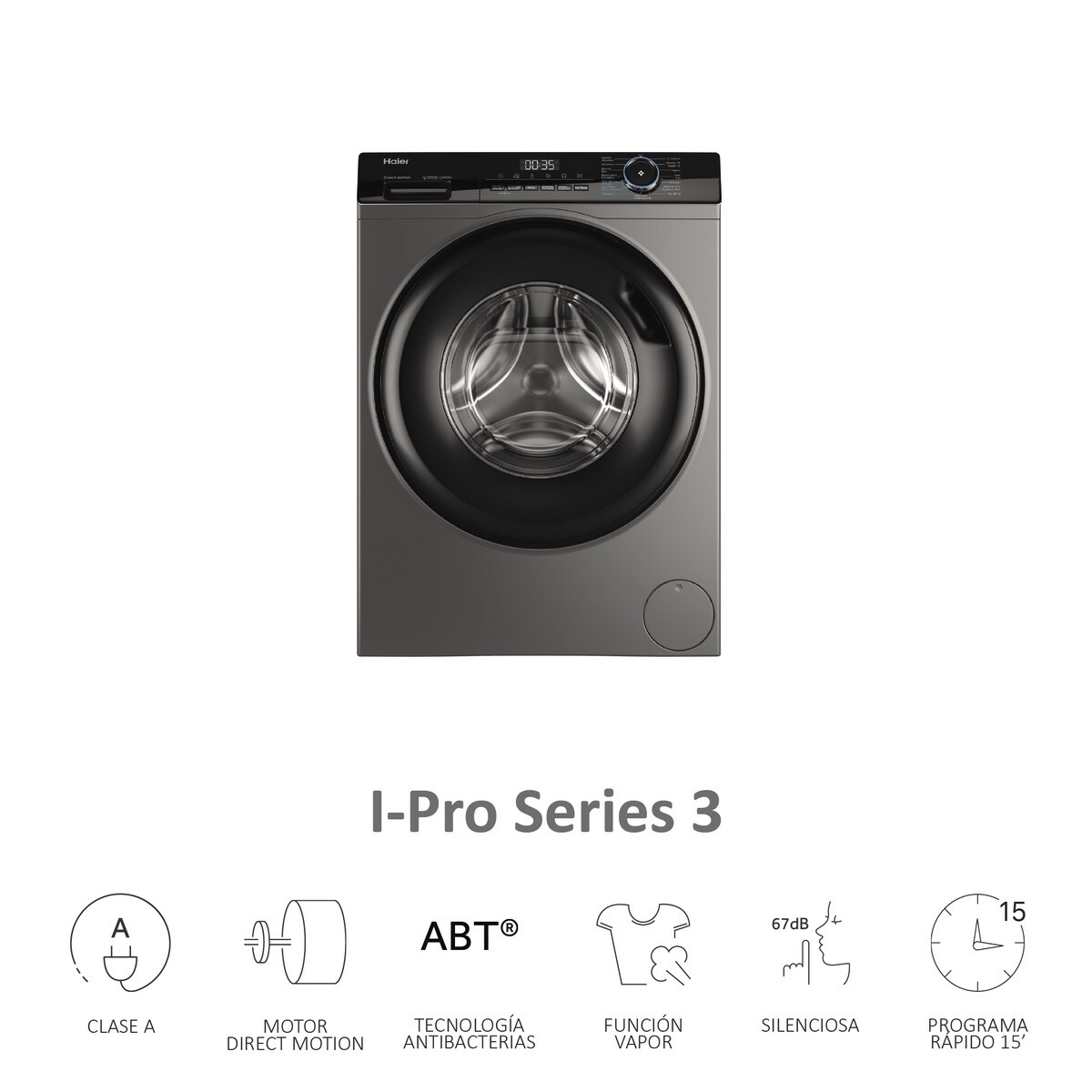 Máquina de Lavar Roupa Haier I-Pro Série 3 HW90-B14939S8-IB Carga Frontal de 9 Kg e 1400 rpm - Inox Inox-5