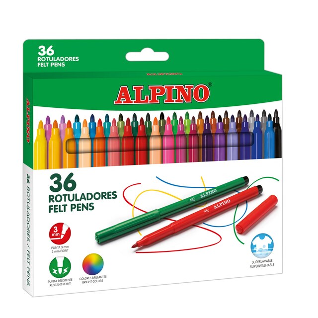 Imagen 0 de Pack de 36 Rotuladores Alpino Multicolor