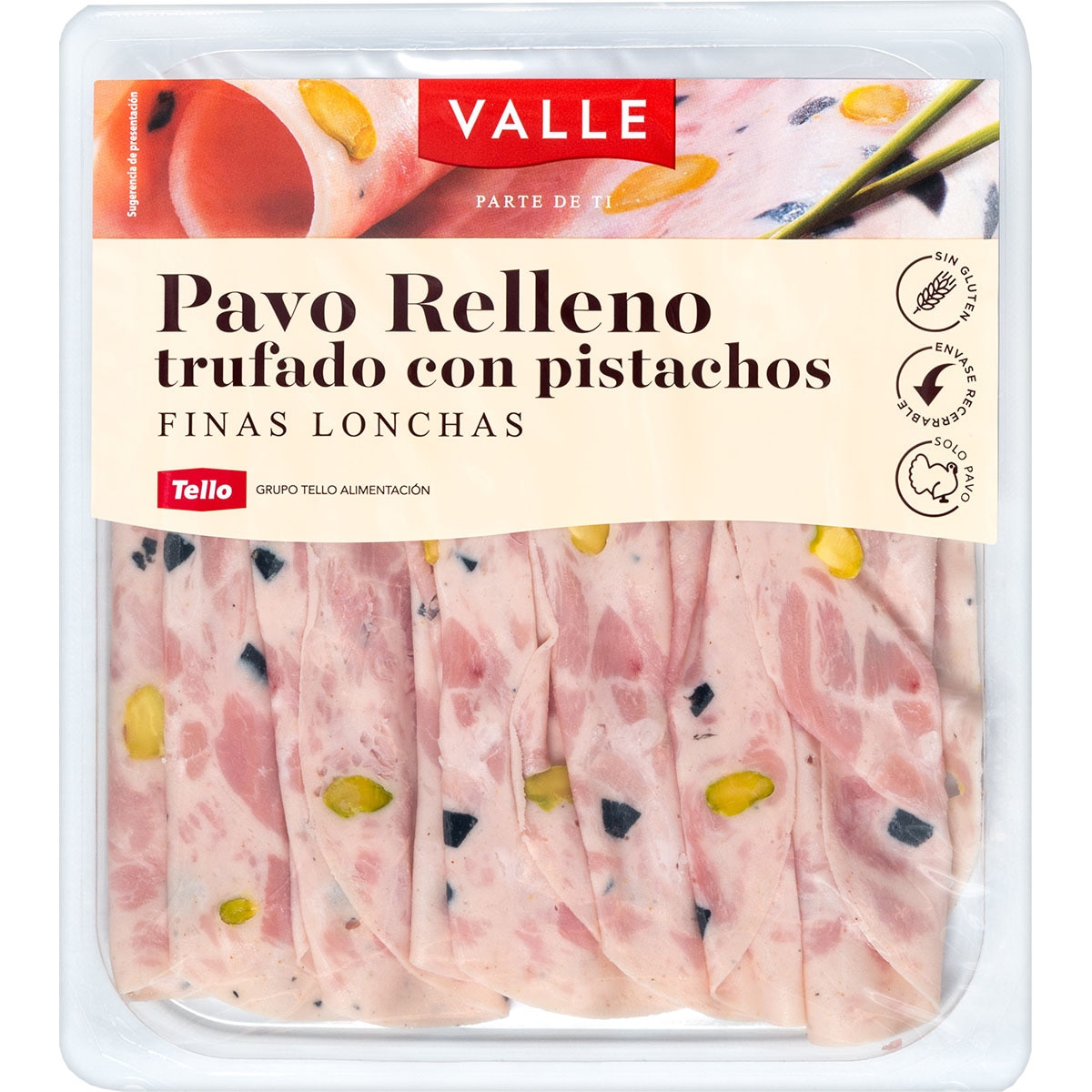 pavo relleno trufado con pistachos en lonchas finas sin gluten envase 120 g