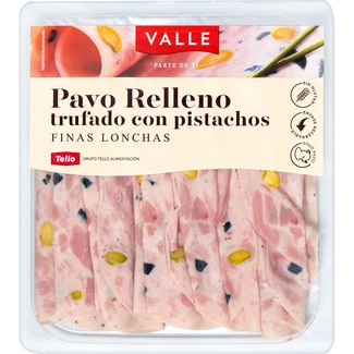 pavo relleno trufado con pistachos en lonchas finas sin gluten envase 120 g - Valle