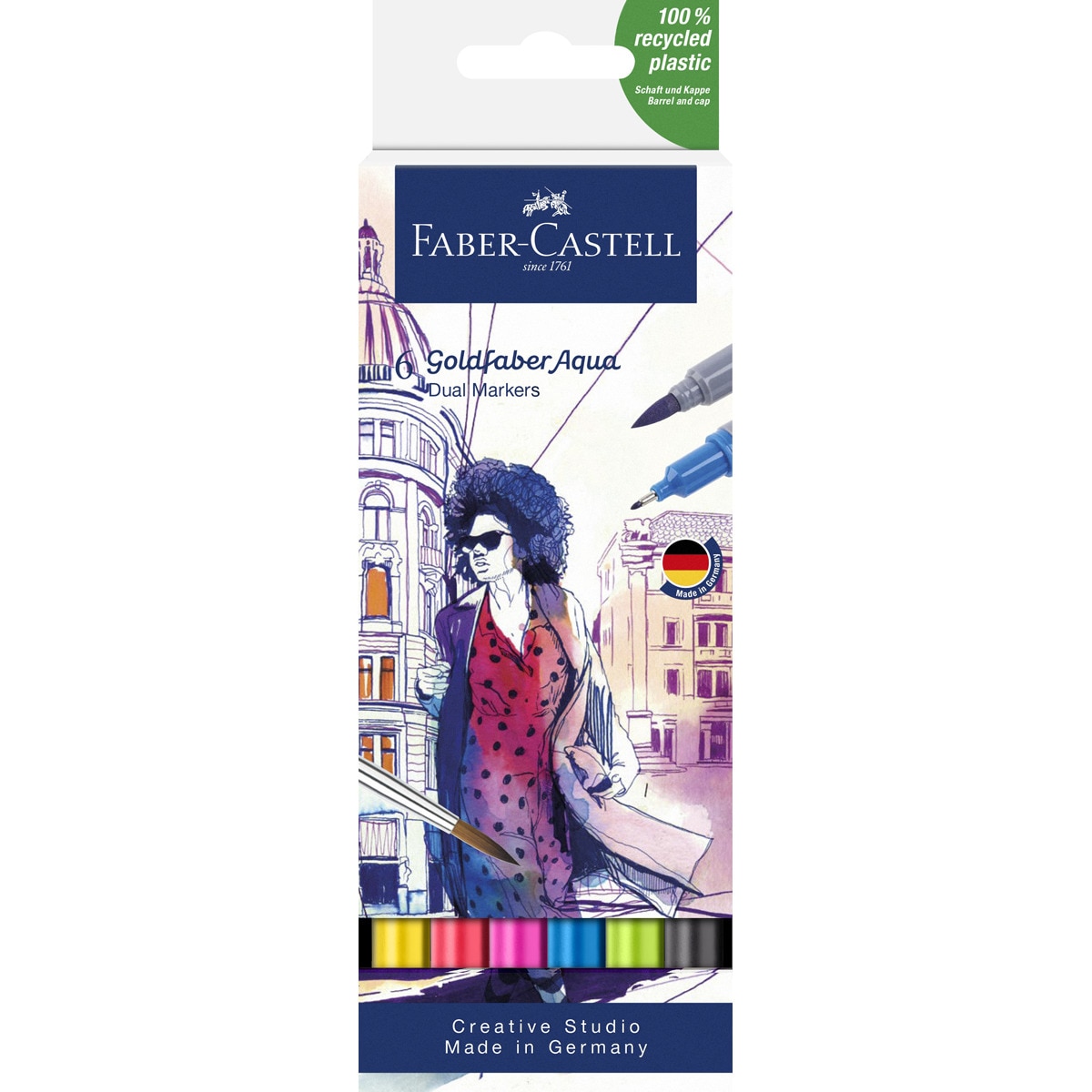 Imagen 0 de Pack 6 Rotuladores Doble Punta Acualerable GoldFaber Aqua Dual Marker Faber-Castell Multicolor