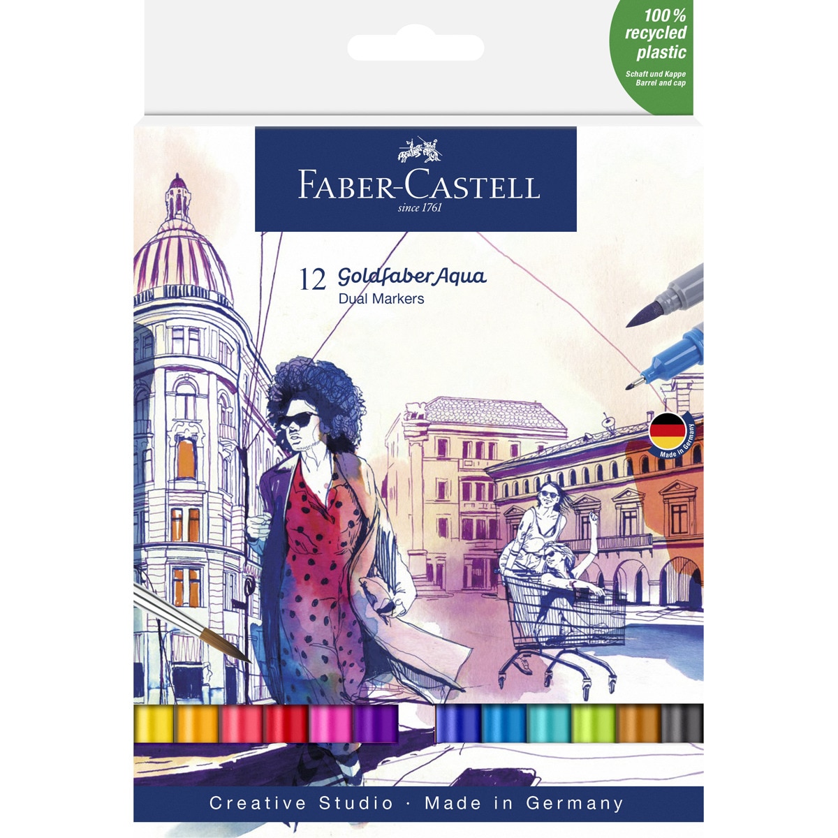 Imagen 0 de Pack 12 Rotuladores Doble Punta Acualerable GoldFaber Aqua Dual Marker Faber-Castell Multicolor