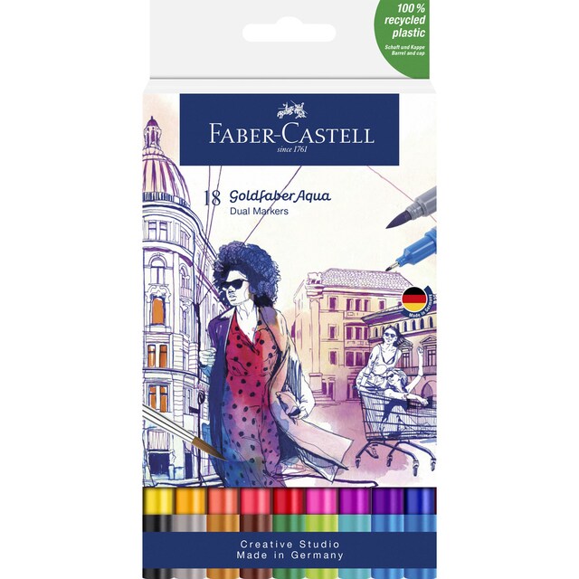 Imagen 0 de Estuche 18 Rotuladores Doble Punta Acualerable GoldFaber Aqua Dual Marker Faber-Castell Multicolor