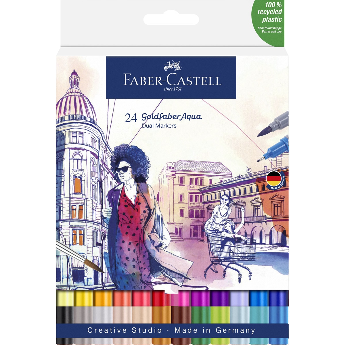 Imagen 0 de Pack 24 Rotuladores Doble Punta Acualerable GoldFaber Aqua Dual Marker Faber-Castell Multicolor