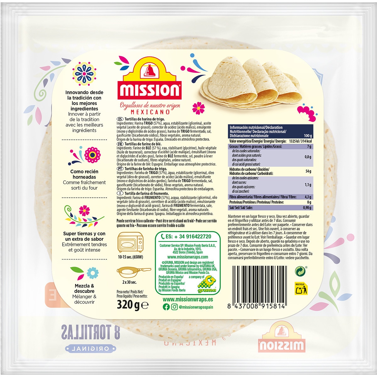 Tortillas de trigo 8 unidades paquete 320 g · MISSION · Supermercado El