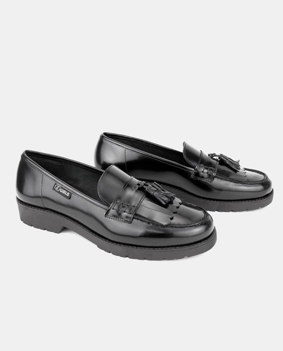 Mocassins de Pele com Adorno de Franjas e Borlas - Preto Preto-2