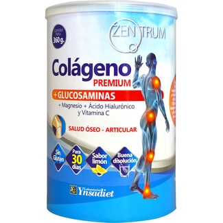 Zentrum colágeno con glucosaminas, magnesio, ácido hialurónico y vitamina C sin gluten bote 360 g sabor limón - Ynsadiet