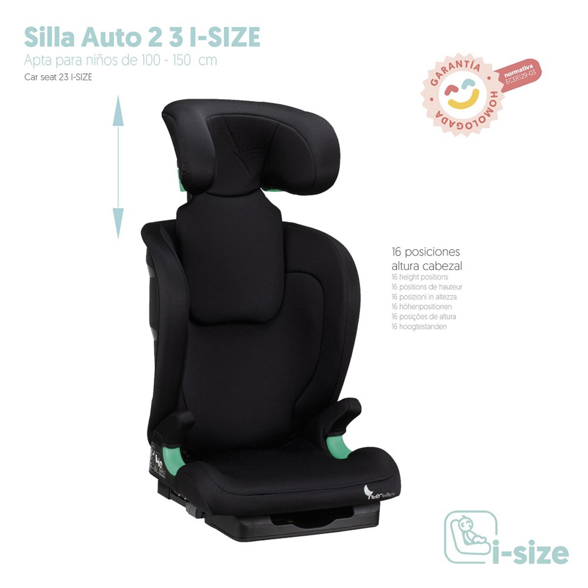 Silla de coche Juno I- Size (100-150cm) Negro-3
