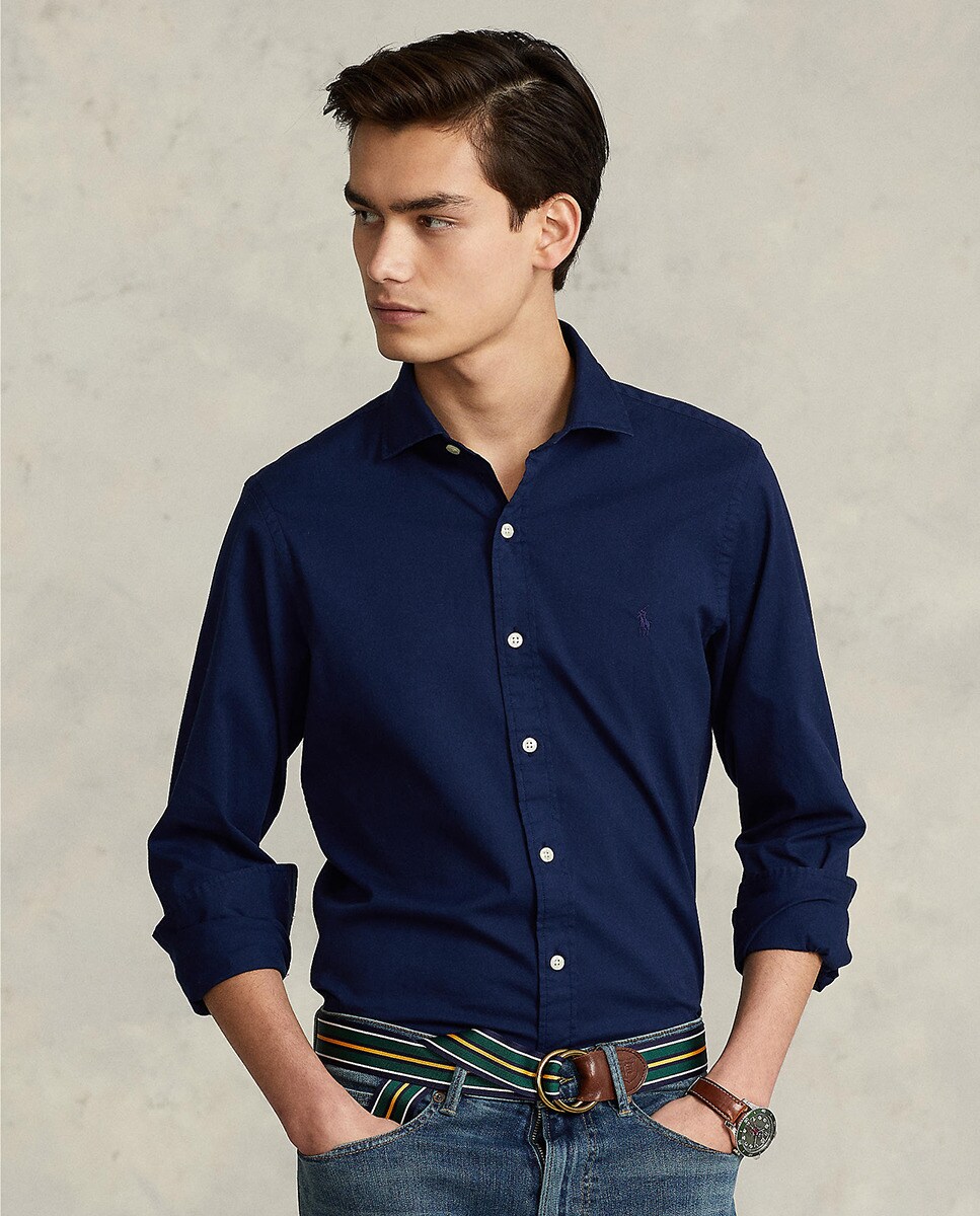 Chemise en serge unie slim fit