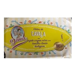 Filetes de Cavala em Azeite Virgem Extra com Tomilho e Limão Biológicas lata 106 g - Dama