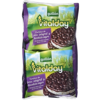 Tortitas de Arroz Integral Vitalday com Chocolate Preto sem Glúten Pack 4 embalagem 105,2 g - Gullón