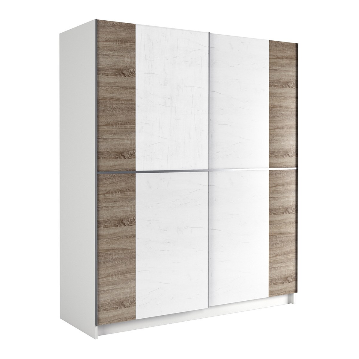 Roupeiro de 2 Portas de Correr Branco / Carvalho-1