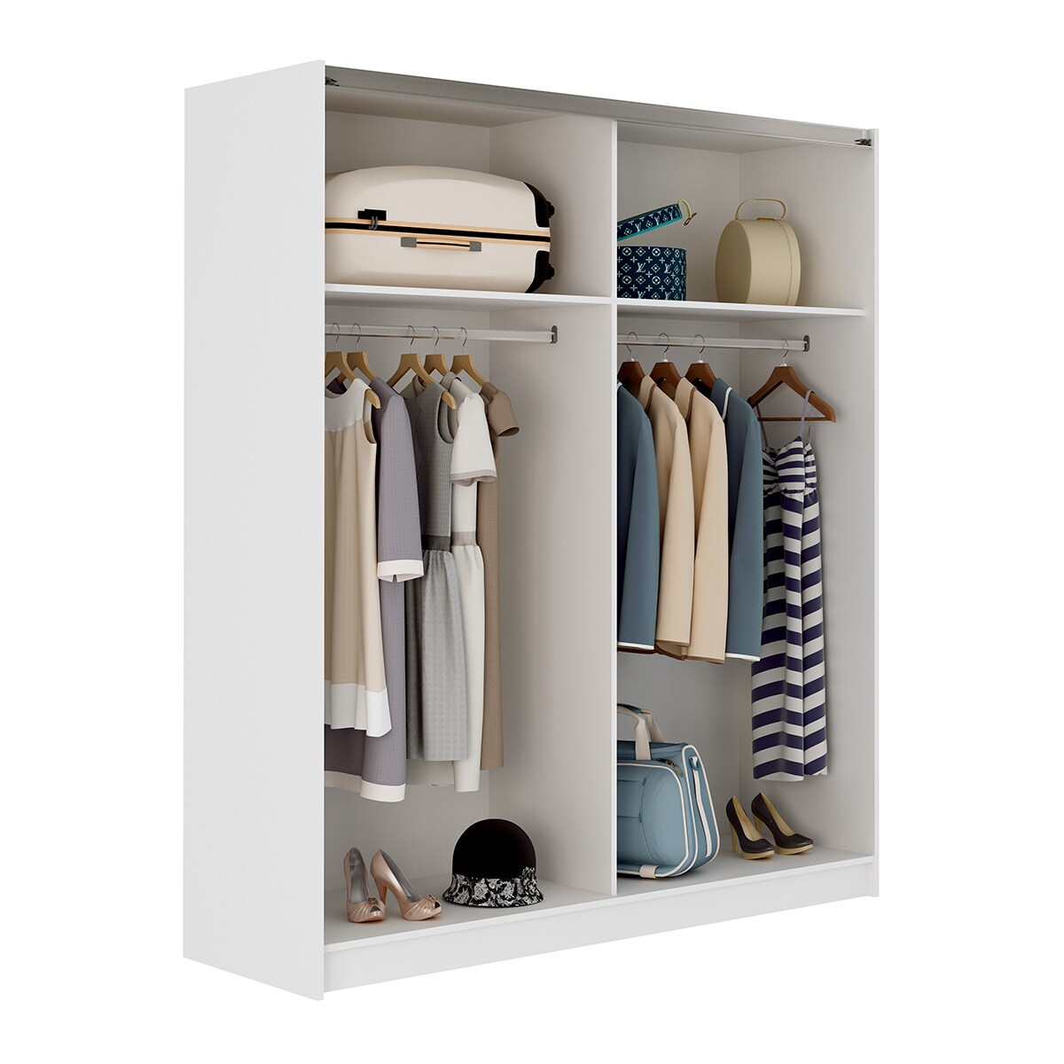 Roupeiro de 2 Portas de Correr Branco / Carvalho-2