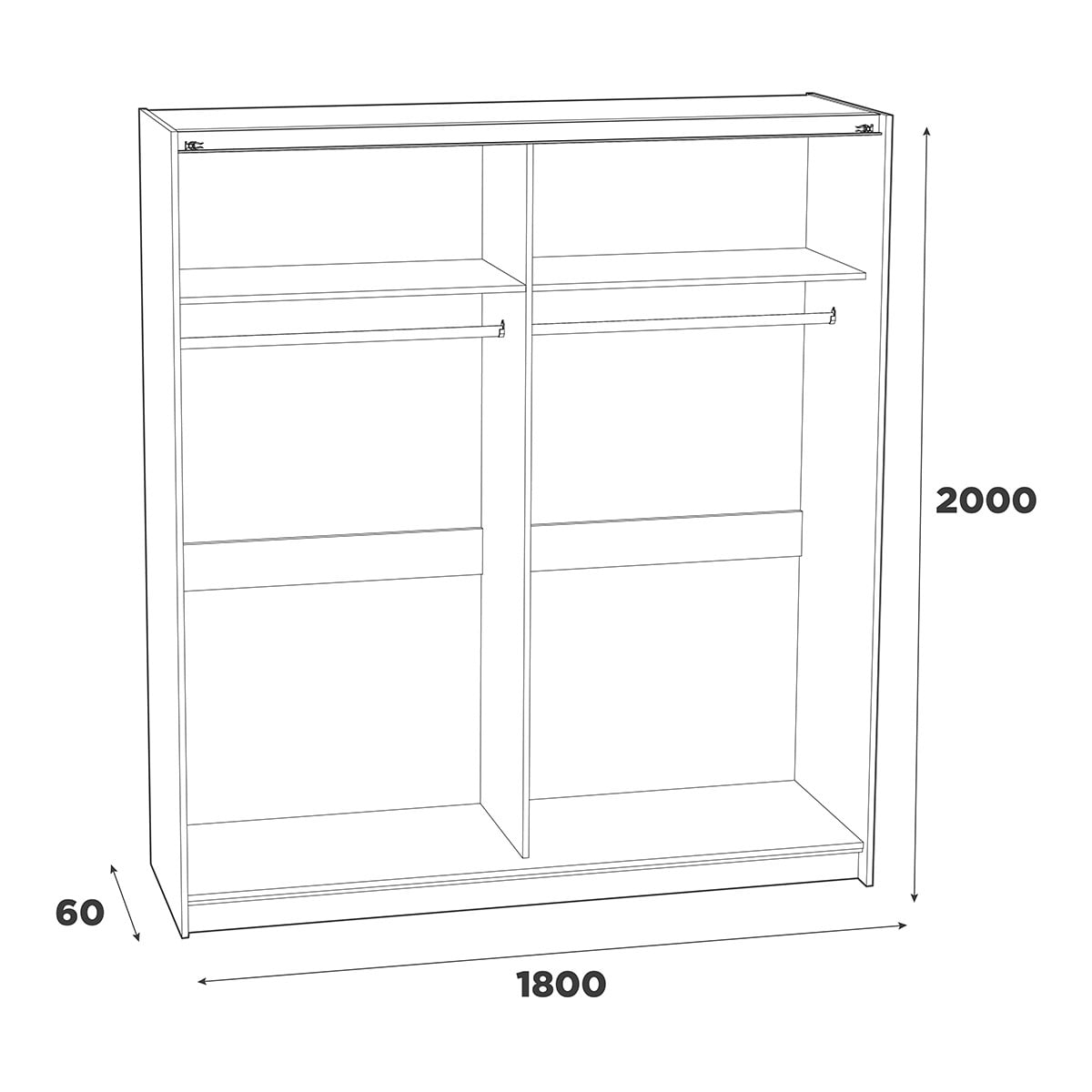 Roupeiro de 2 Portas de Correr Branco-4