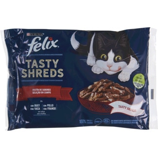 Alimento Húmido para Gato sabor Vaca e Frango 4 unidades embalagem 320 g - Felix