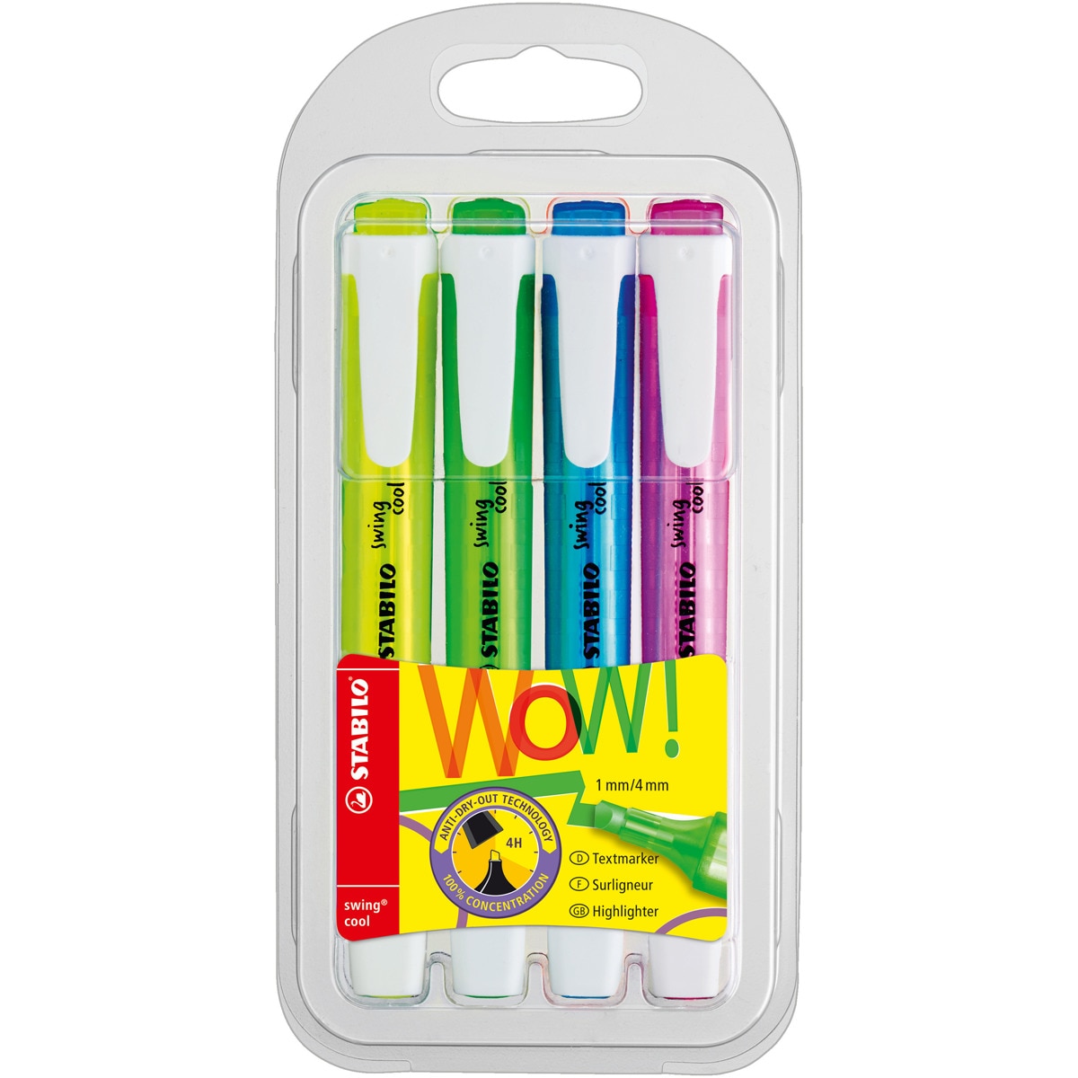 Imagen 0 de Pack 4 Marcadores Fluorescentes Swing Cool STABILO Multicolor