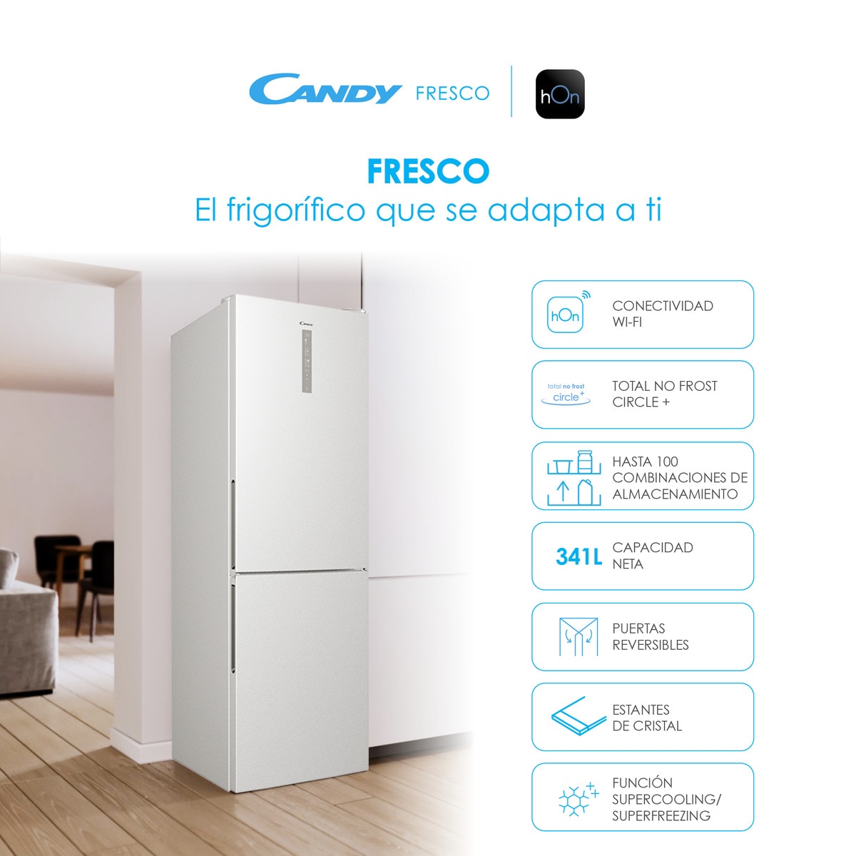 Frigorífico Combi Candy Total No Frost Circle + con Wifi Fresco - CCE7T618ES Plata-3
