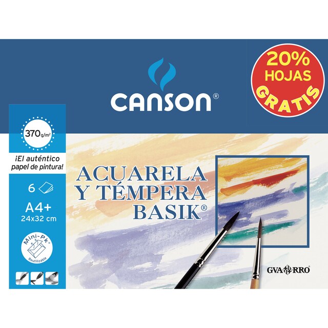 Imagen 0 de Minipack 6 hojas 370g Acuarela Basik Canson
