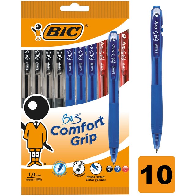 Imagen 0 de Bolígrafos Retráctiles BU3 Grip Colores Bic Azul, Negro y Rojo