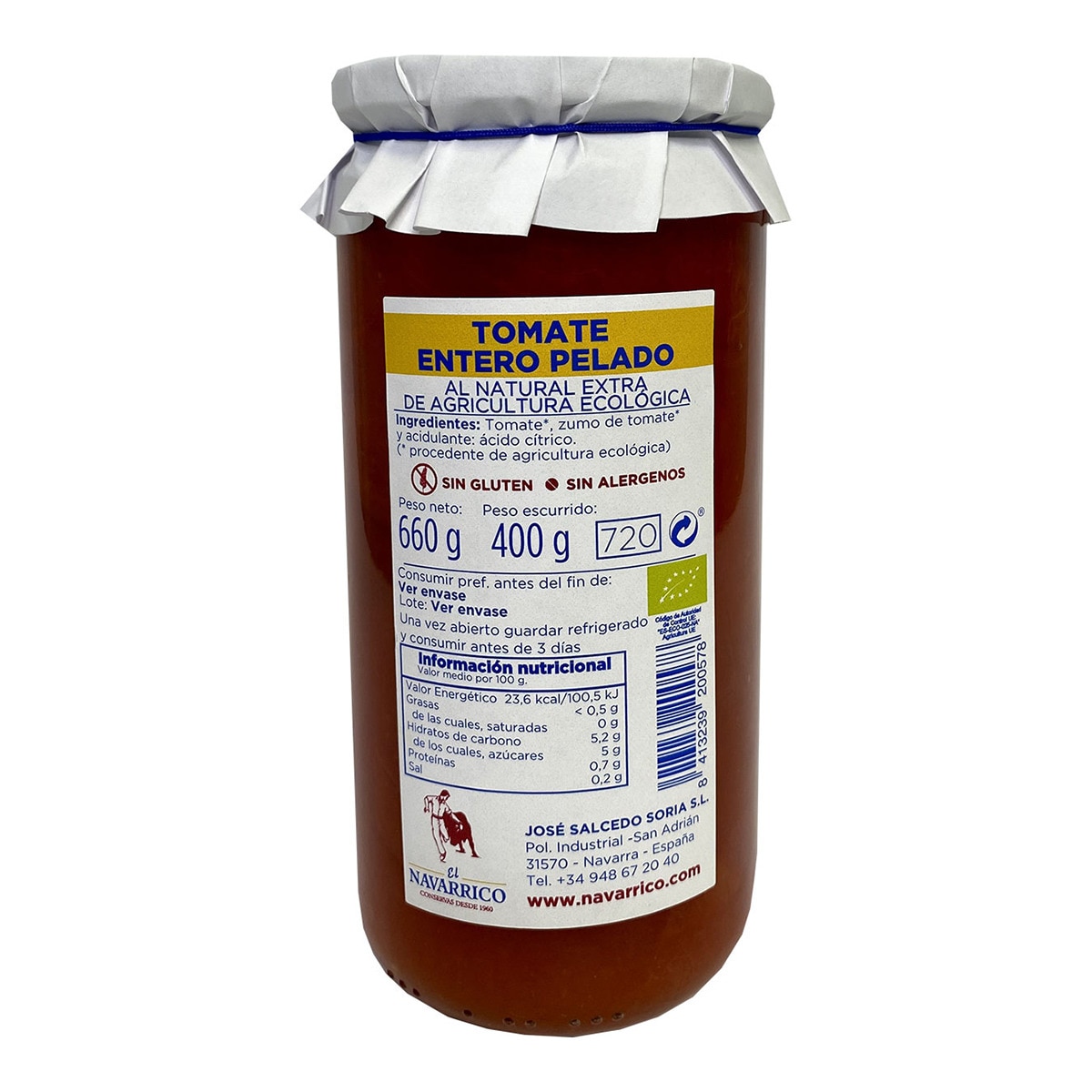 Tomate entero pelado ecológico El Navarrico 2