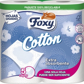 papel higiénico Cotton Extra absorbente 5 capas paquete 4 rollos - Foxy