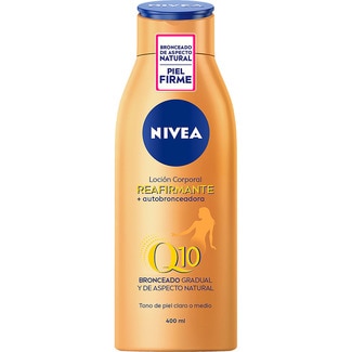loción corporal Reafirmante + autobronceadora  gradual Q10 botella 400 ml - Nivea Sun
