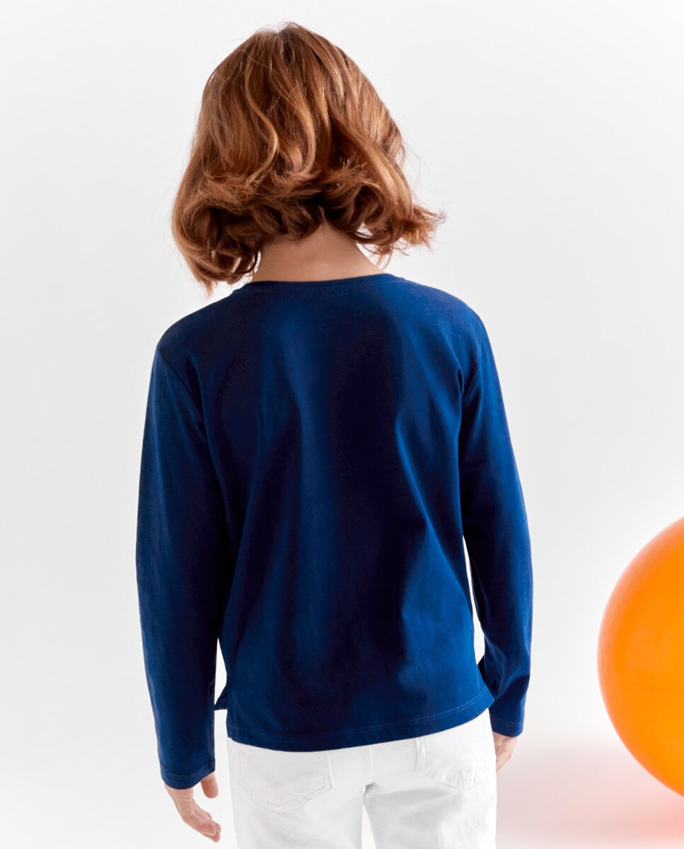 Camisola Lisa com Manga Comprida Azul-marinho-3
