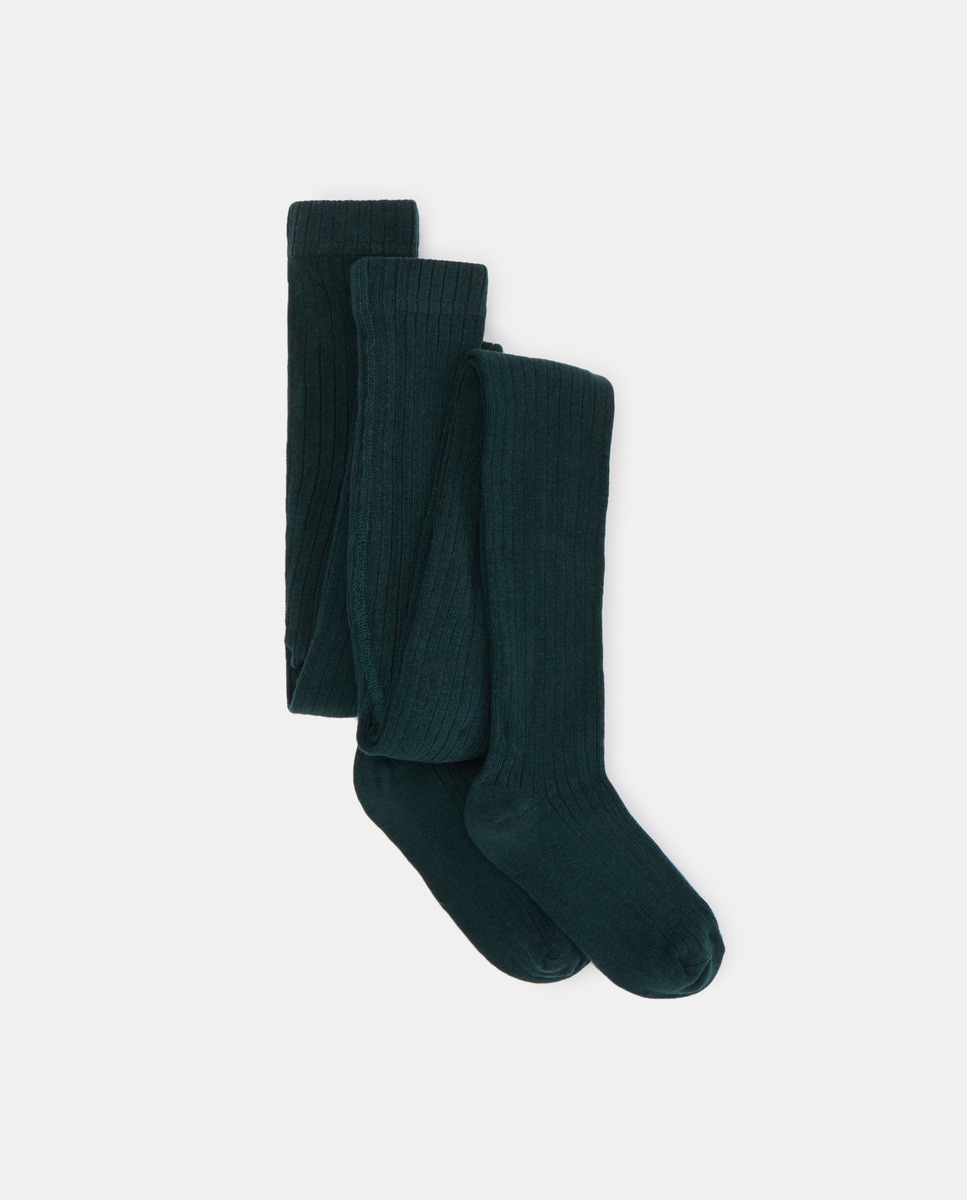 Pack de 2 leotardos infantiles de canalé Verde oscuro-1