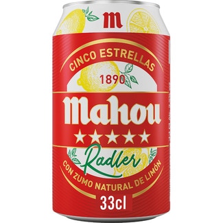 Radler cerveza rubia con zumo natural de limón lata 33 cl - Mahou 5 Estrellas