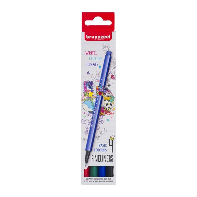 Imagen 0 de Estuche de 4 Rotuladores Punta Fina Colores Básicos Bruynzeel Multicolor