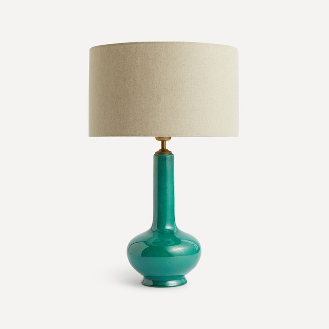 Imagen 0 de Lámpara de mesa Bell Verde + pantalla cilíndrica de lino Nîmes Natural El Corte Inglés