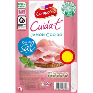 Cuida-t+ jamón cocido bajo en grasa reducido en sal en lonchas envase 65 g sin gluten sin lactosa - Campofrio