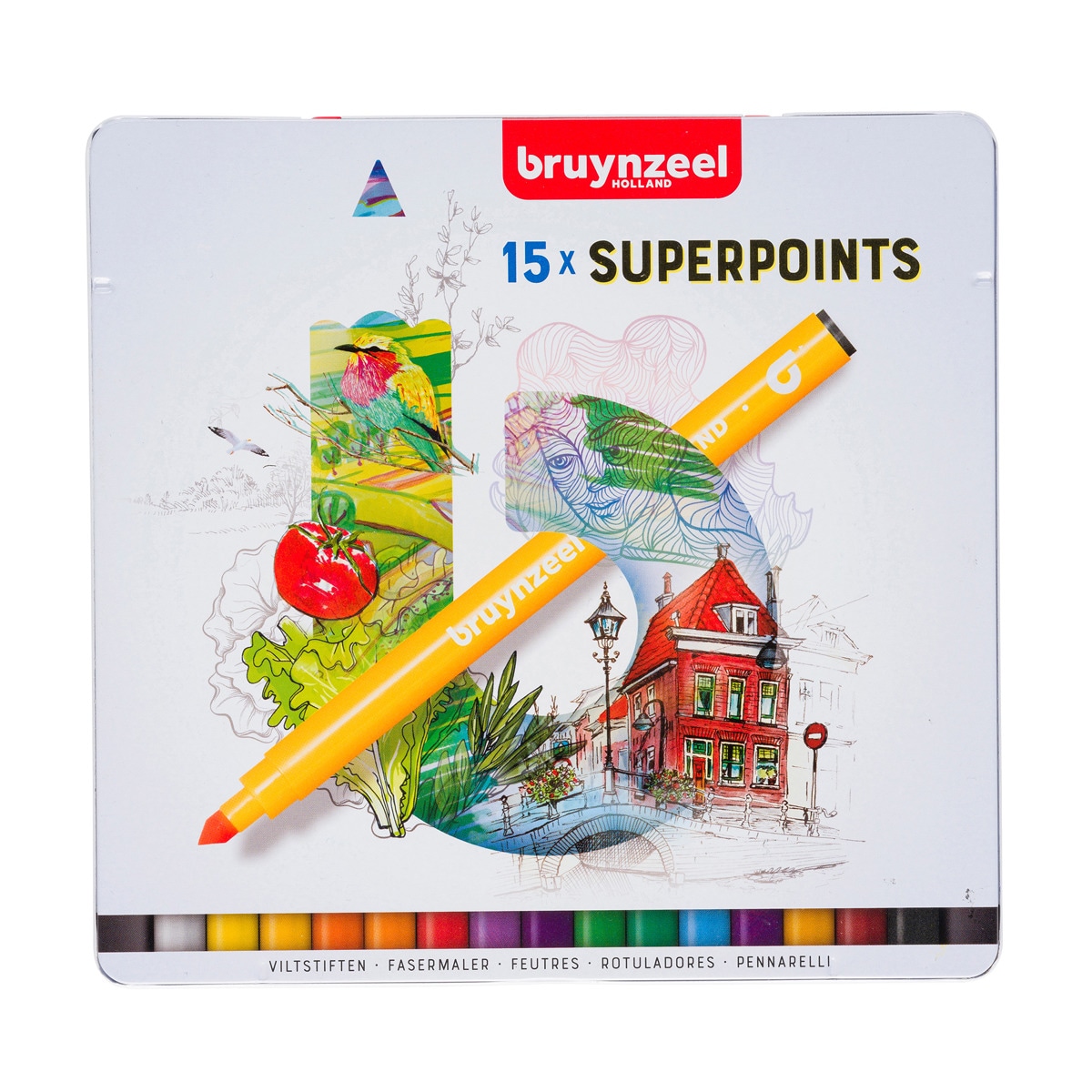 Caixa Metálica de 15 Canetas de Feltro de Ponta Grossa - Multicolor Multicolor-1