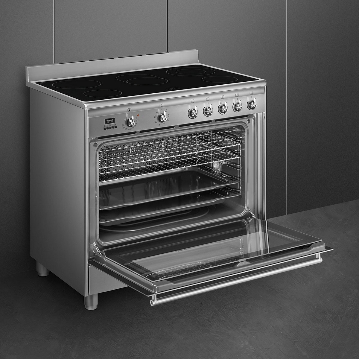 Fogão Elétrico com Placa de Vitrocerâmica Smeg Classica SCD91CMX9 Forno Elétrico de 115 Litros, de 5 Zonas e de 90 cm - Aço Inox Aço inoxidável-5