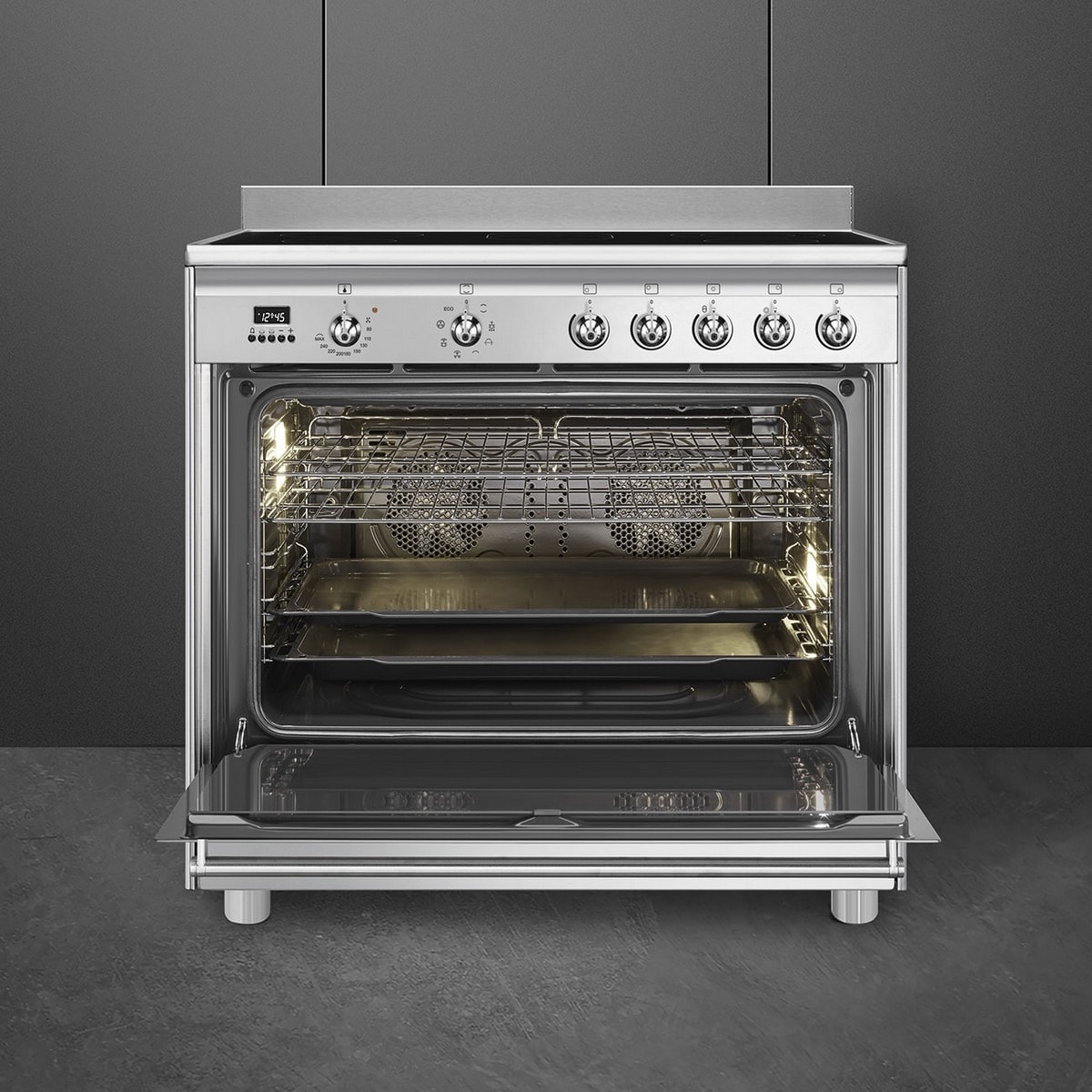 Fogão Elétrico com Placa de Vitrocerâmica Smeg Classica SCD91CMX9 Forno Elétrico de 115 Litros, de 5 Zonas e de 90 cm - Aço Inox Aço inoxidável-3